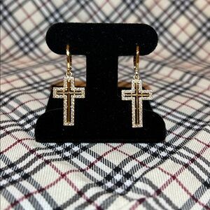 Cross Earrings | Gold Plated Brass Nickel Free | Aprx. 1.5 inch